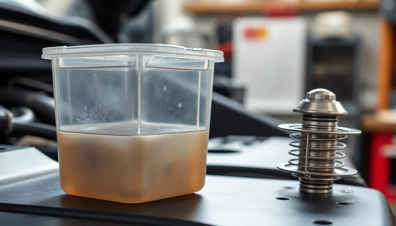 자동차 냉각수 보조탱크와 엔진룸 이미지