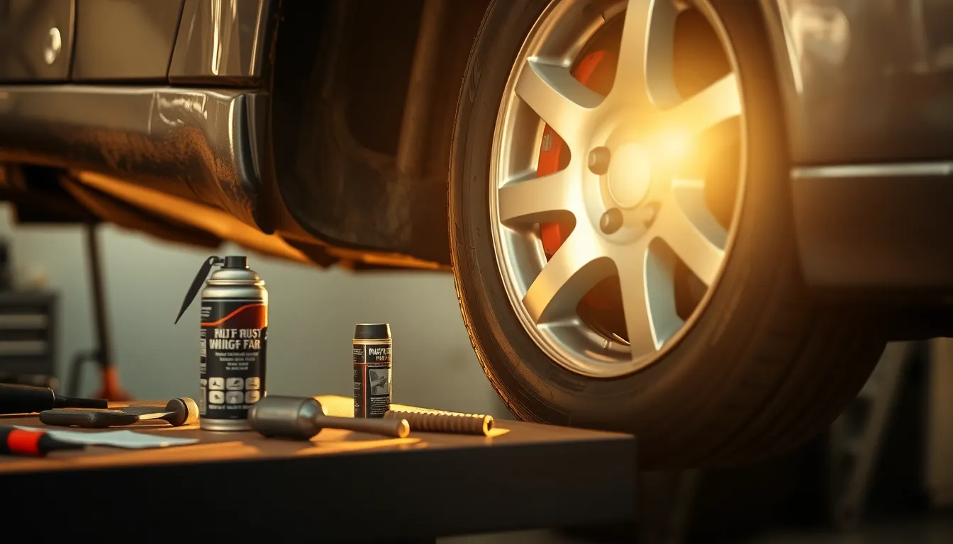 자동차 휠하우스 녹 제거 작업 모습