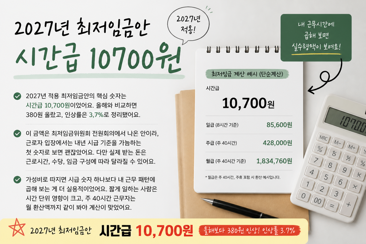 2027년 최저임금안 시간급 10700원